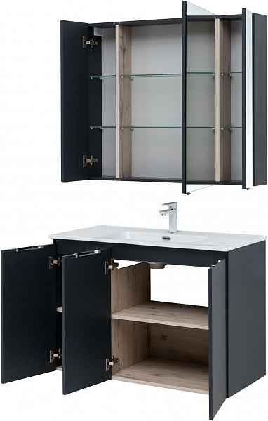 Мебель для ванной Aquanet Алвита New 100 3 дверцы, антрацит 00273986