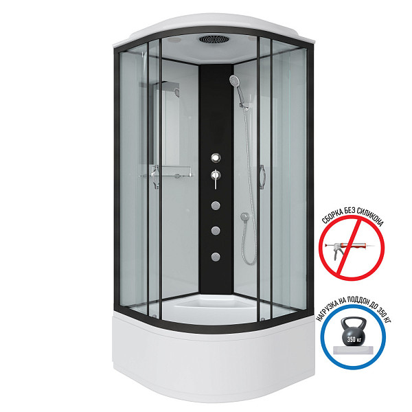 Душ.каб. NG-6707-14G (800х800х2150) высокий поддон(40см) стекло ПРОЗРАЧНОЕ черные профиля 4 места