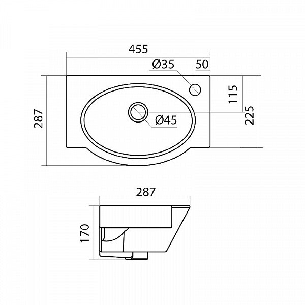 Полукруглая раковина Santek Форум 45 отверстие под смеситель справа 1WH110545