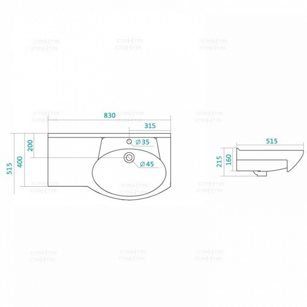 Мебельная раковина Коралл 83 левое крыло