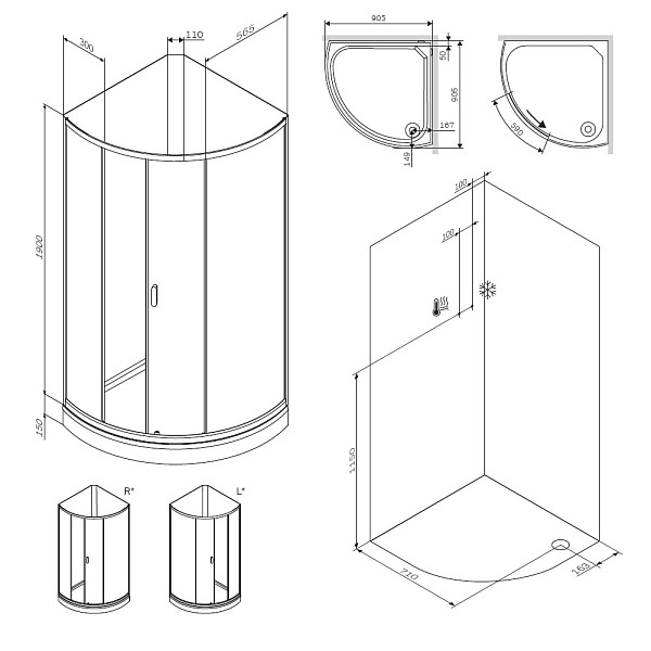 W88C-301-090GG X-Joy кабина душевая без крыши, 90х90, стекло графит, профиль графит