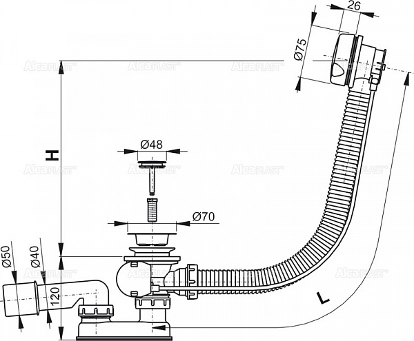 Сифон для ванны AlcaPlast A51B-80