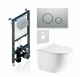 Комплект KOLLER POOL для монтажа  подвесного унитаза: Инсталляция Alcora ST 1200 с клавишей TWIN Matt Chrome, Унитаз ROUND Rimless, сиденье дюропласт: SoftClose, Take Off, антибактериальное покрытие, система «Антивсплеск»