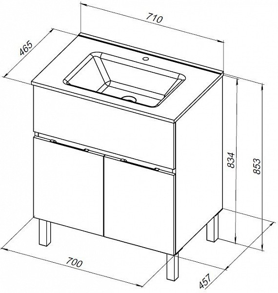 Тумба под раковину Aquanet Алвита New 70 1 ящик, 2 дверцы, серый 00303899