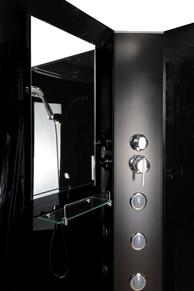 Душ.каб. NG-6501-14BKG (900х900х2000) средний поддон(26см) стекло ТОНИРОВАННОЕ алюм черный 4 места