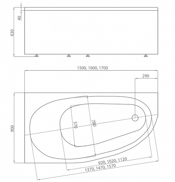 Акриловая ванна Aquatek  Дива 170x90 DIV170-0000002
