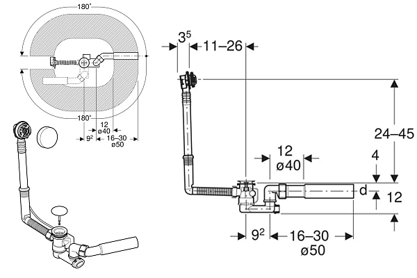 Слив-перелив Geberit d52 с декоративным комплектом глянцевый хром 150.520.21.6