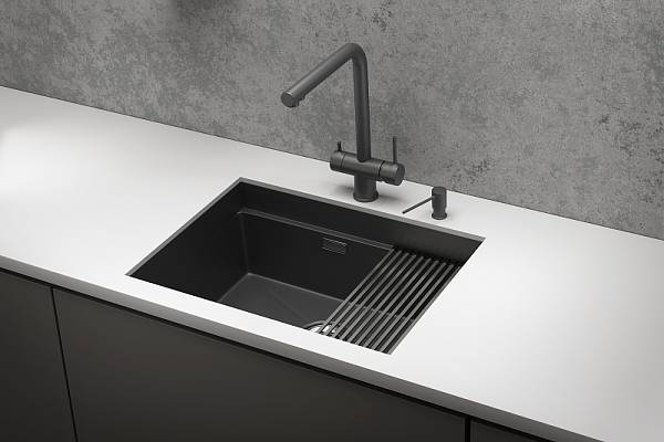 KS-6045U, ЧЕРНЫЙ МАТОВЫЙ, стальная кухонная мойка KITCHEN SPACE