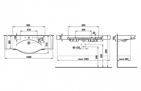 Раковина Laufen Palace 8.1270.6.000.104.1 150 см с полотенцедержателем