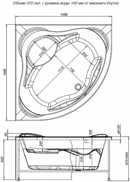 Акриловая ванна Aquanet Malta New 150x150 (с каркасом) 00205410