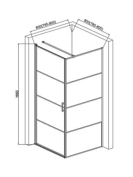Душевой уголок AQUAme 800*800*1950мм., стекло 6мм, цвет профиля матовый черный, горизонтальные линии