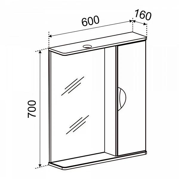 Зеркало со шкафчиком Emmy Милли (Правое) 60х70