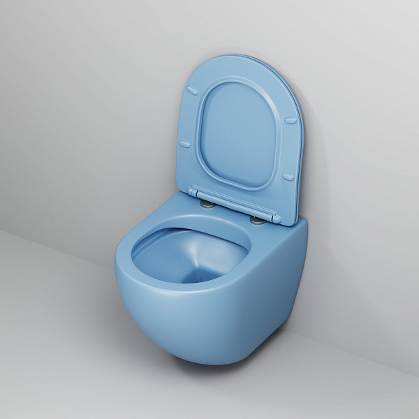 Унитаз GR-4455BSMS Color (485*365*360) ГОЛУБОЙ МАТОВЫЙ подвесной БЕЗОБОДКОВЫЙ с тонкой крышкой