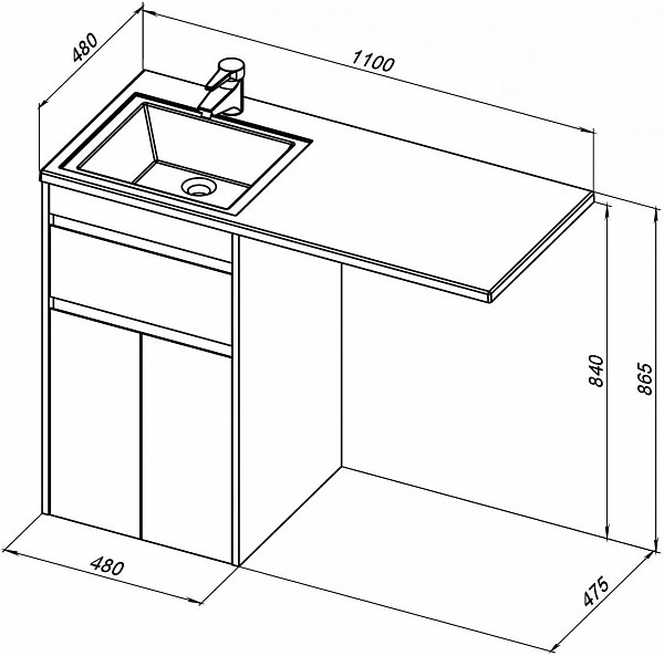 Тумба под раковину Aquanet Токио 48 белый (напольная, 1 ящик, 2 дверцы) 00237744
