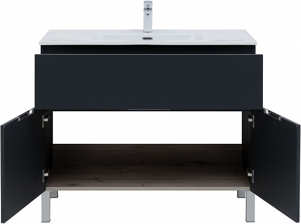 Тумба под раковину Aquanet Алвита New 100 1 ящик, 2 дверцы, антрацит 00277555