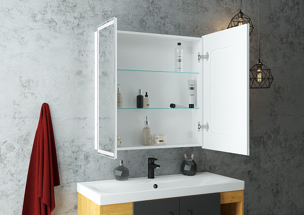Зеркало-шкаф Континент"Allure Led" 800х800 с датчиком движения, розеткой