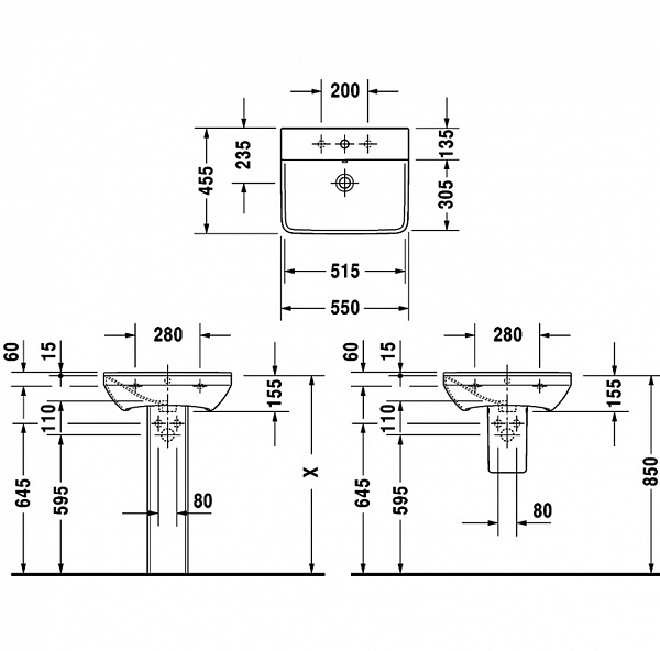 Раковина Duravit P3 Comforts 2331550000 55 см