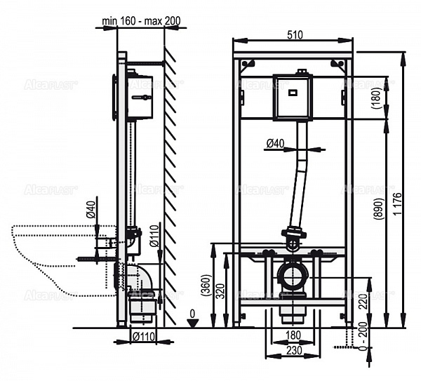 Монтажная рама для подвесного унитаза и сенсорного устройства AlcaPlast A114S/1200