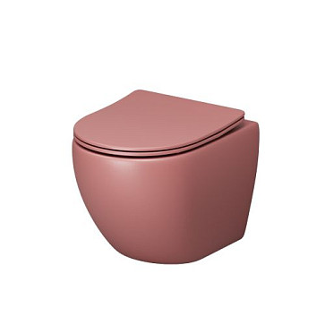 Унитаз GR-4455PIMS Color (495*365*375) РОЗОВЫЙ МАТОВЫЙ подвесной БЕЗОБОДКОВЫЙ с тонкой крышкой