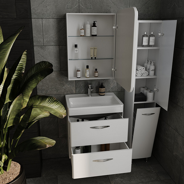 Тумба подвесная Style line Каре 60, 2 ящика, Люкс белая, под раковину, PLUS
