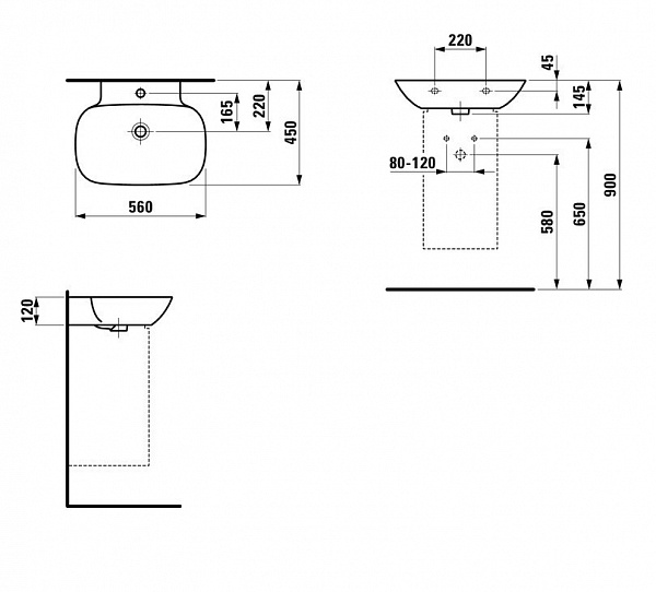 Раковина Laufen Ino 8.1030.2.000.109.1 56 см без отверстия для смесителя