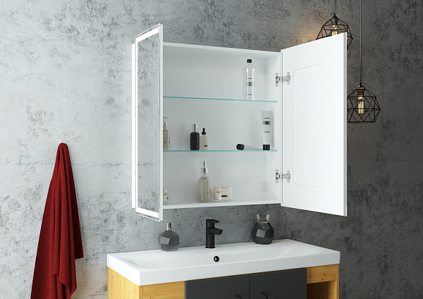 Зеркало-шкаф Континент"Allure Led" 800х800 с датчиком движения, розеткой