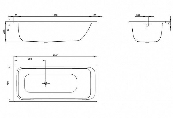 Стальная ванна Bette  Select 170х75 3412-000