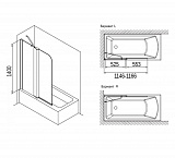 Шторка для ванны "KOLLER POOL" двухэлементная Waterfall Line QP 95 Right 1150x1400 прозрачная Transparent  6мм CALC FREE хром