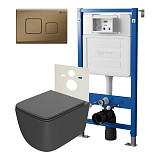 Сет: Система инсталляции Point Элемент для подвесного унитаза PN45120 + Клавиша смыва для инсталляции Point Афина, бронза брашированная, PN44041BB + Унитаз подвесной Point Меркурий безободковый, сид.дюропласт микролифт быстросъем, графит, PN41831GM