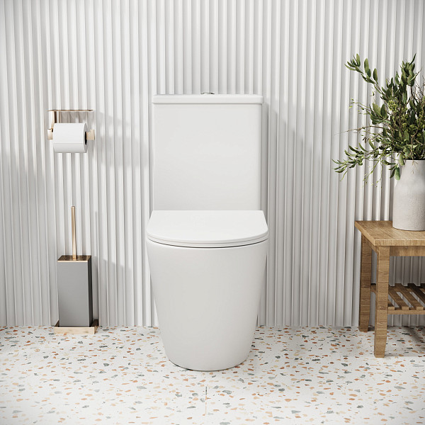 Унитаз GR-4480MS Color (620*365*810) БЕЛЫЙ МАТОВЫЙ напольный БЕЗОБОДКОВЫЙ с тонкой крышкой, 2 места