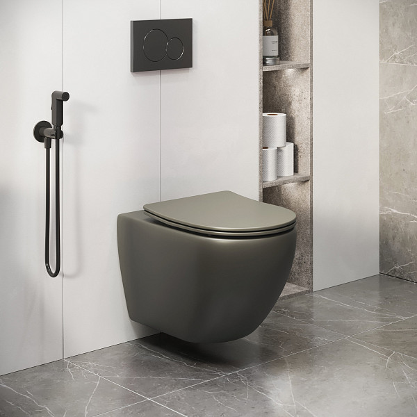 Унитаз GR-4411GSMS Color (550*365*395) ХАКИ МАТОВЫЙ подвесной БЕЗОБОДКОВЫЙ