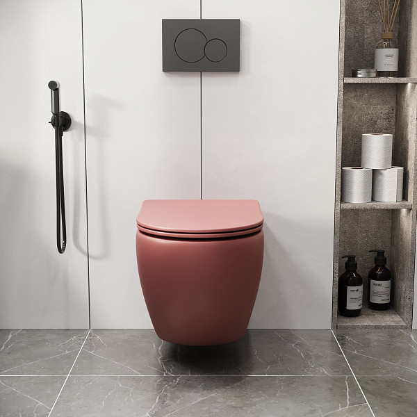 Унитаз GR-4411PIMS Color (550*360*375) РОЗОВЫЙ МАТОВЫЙ подвесной БЕЗОБОДКОВЫЙ