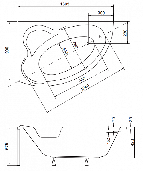 Акриловая ванна Besco Ada 140x90 WAA-140-NL Левая