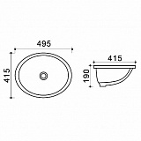 Раковина Azario 49,5х41,5х19 овальная, встраиваемая снизу, белая (AZ908-20)