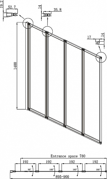 Шторка для ванны Ambassador Bath Screens 16041110L (900x1400). 1 место