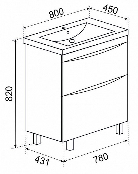 Тумба Дакота 80 2 ящика с умывальником  КОМО 80