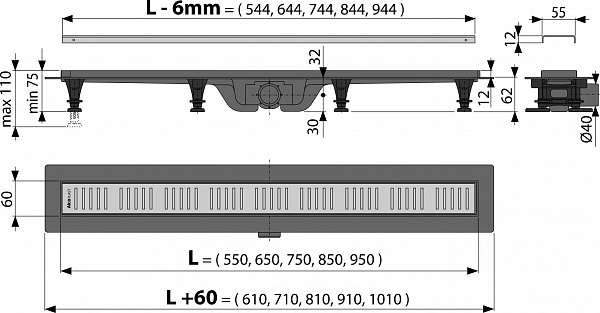 Душевой лоток AlcaPlast APZ10-650M Simple Водоотводящий желоб