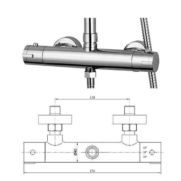 Душевая система Toledo Termo с термостатом, нерж. полированный верхний душ, нерж. полированная лейка