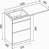 Тумба Emmy Джерси 60х86 с раковиной над стиральной машиной Камилла 1200
