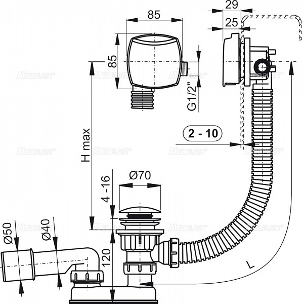 Сифон для ванны AlcaPlast A508KM-120