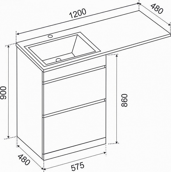 Тумба Emmy Джерси 60х86 с раковиной над стиральной машиной Камилла 1200