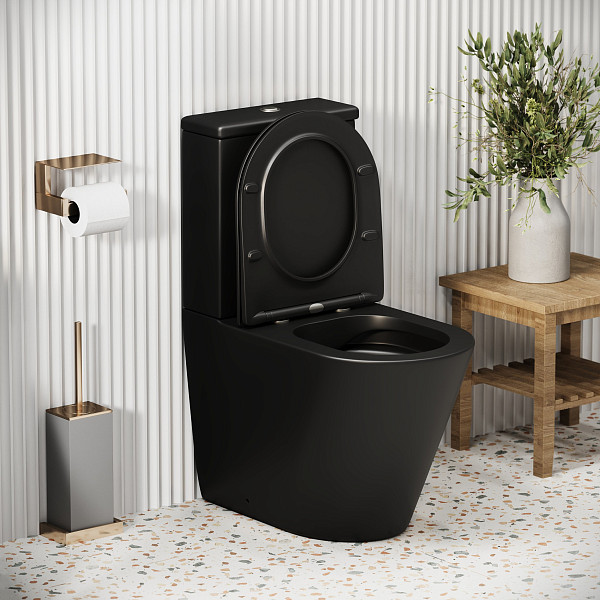 Унитаз GR-4480BMS Color (620*365*810) ЧЕРНЫЙ МАТОВЫЙ напольный БЕЗОБОДКОВЫЙ с тонкой крышкой,2 места