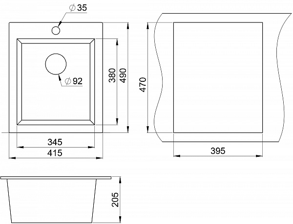 Мойка кухонная Granula квадратная кварц 4201, ГРАФИТ