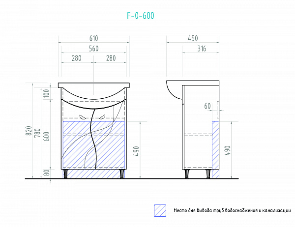 Тумба под раковину VIGO Faina 55 см tn.FAI.BAL.60.2D