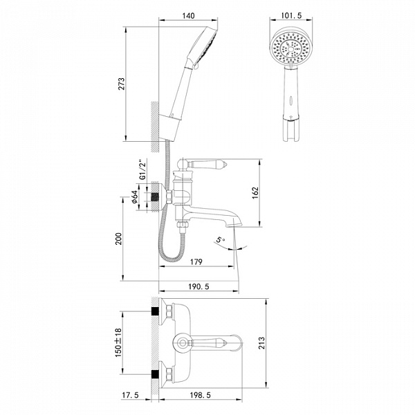 Смеситель для ванны с керамическим дивертором, Oxford, IDDIS, OXFSB02i02