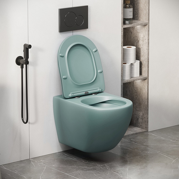 Унитаз GR-4411MNMS Color (550*365*395) МЯТНЫЙ МАТОВЫЙ подвесной БЕЗОБОДКОВЫЙ