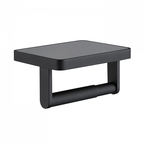 Бумагодержатель с полкой со вставкой из стекла, латунь, On-X, черный матовый, IDDIS, ONXBL02i43