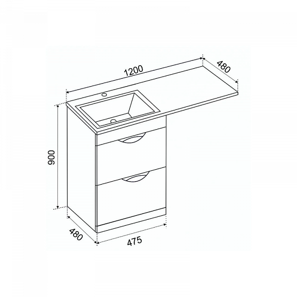 Тумба под стиральную машину Милли Emmy с раковиной Kamilla 120 левая