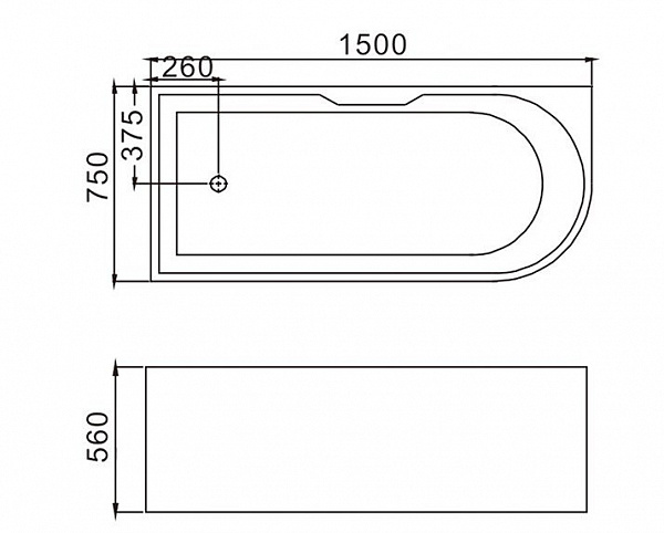 Ванна пристенная GR-2201L (75x150x56) GROSSMAN 1 место
