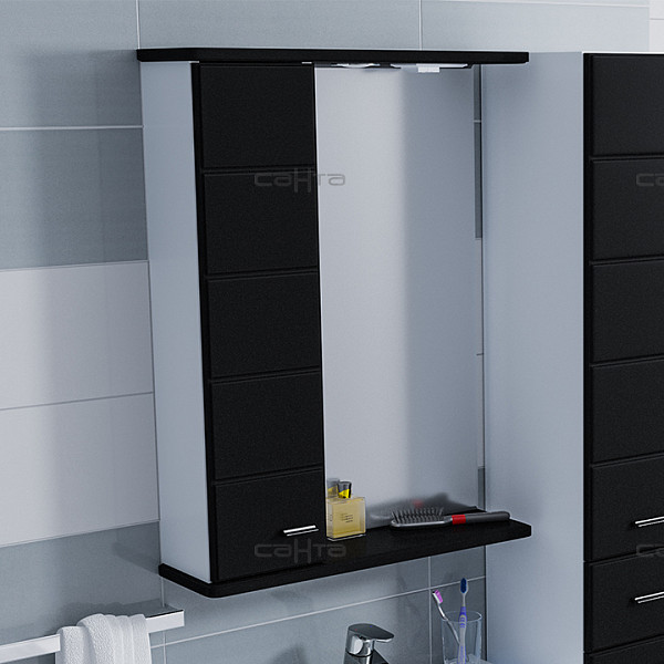 Зеркальный шкаф Омега 60, свет, черное, левый Санта 107011